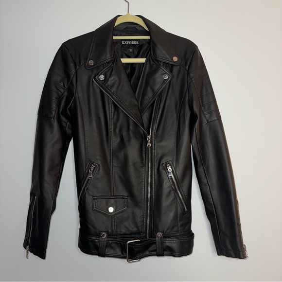 Express Faux Leather Moto Jacket W/ Silver hardware - Picture 1 of 16